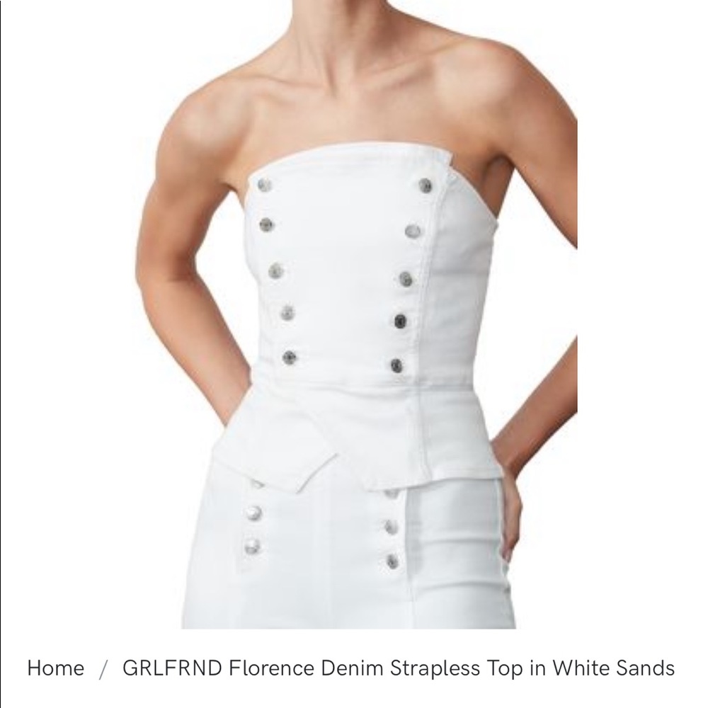 GRLFRND Florence Denim Strapless Top in White Sands fits Sz xs-s